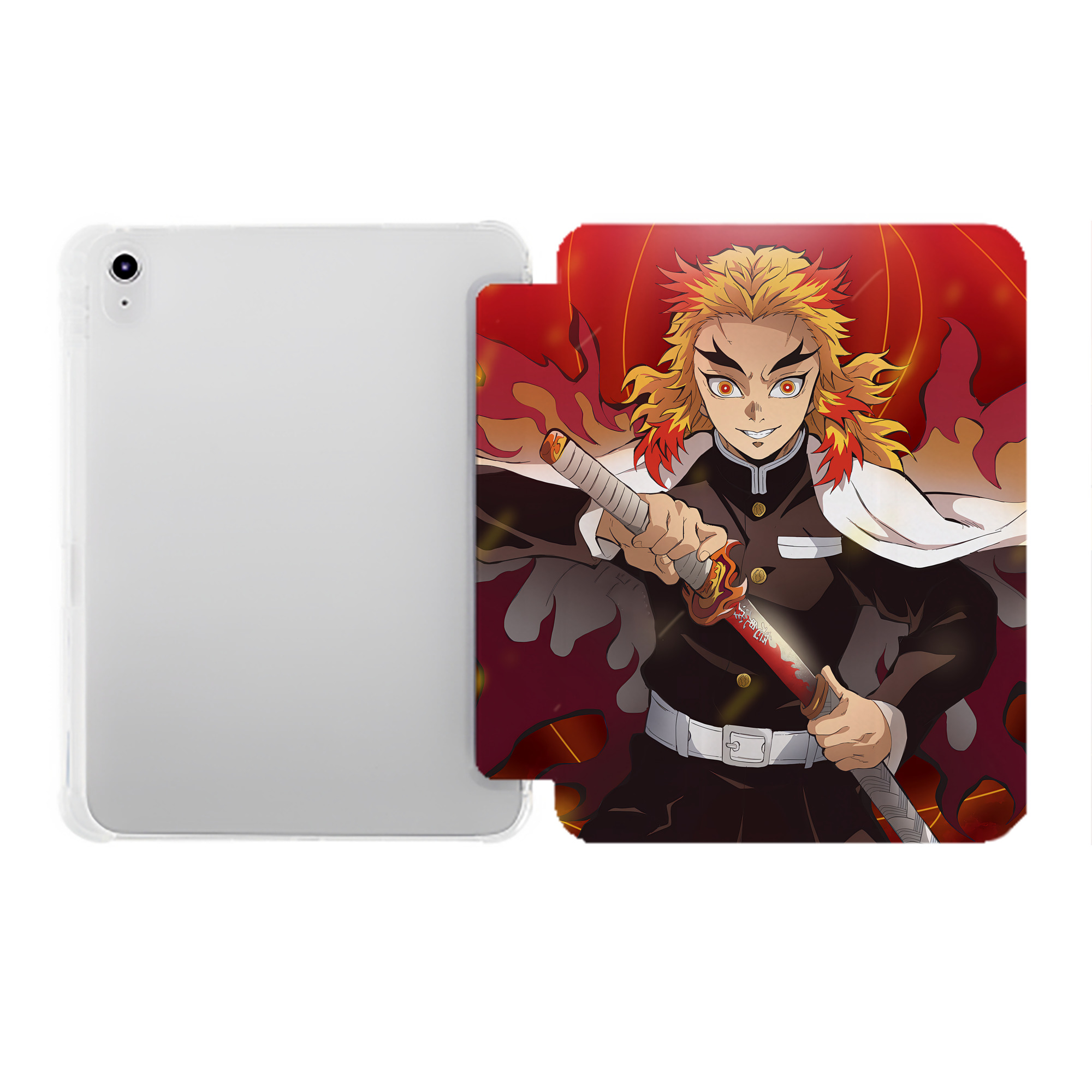 （画像用） 炎柱-煉󠄁獄 杏寿郎／れんごく きょうじゅろう Rengoku Kyoujurou IPad ケース ペン収納付き 三つ折りスタンド PUレザー×シリコン 対応機種9.5/10.5/10.9インチ